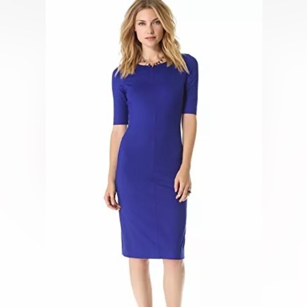 Diane Von Furstenberg Raquel Dress M Tanzanite Blue Sheath Midi Office Cocktail